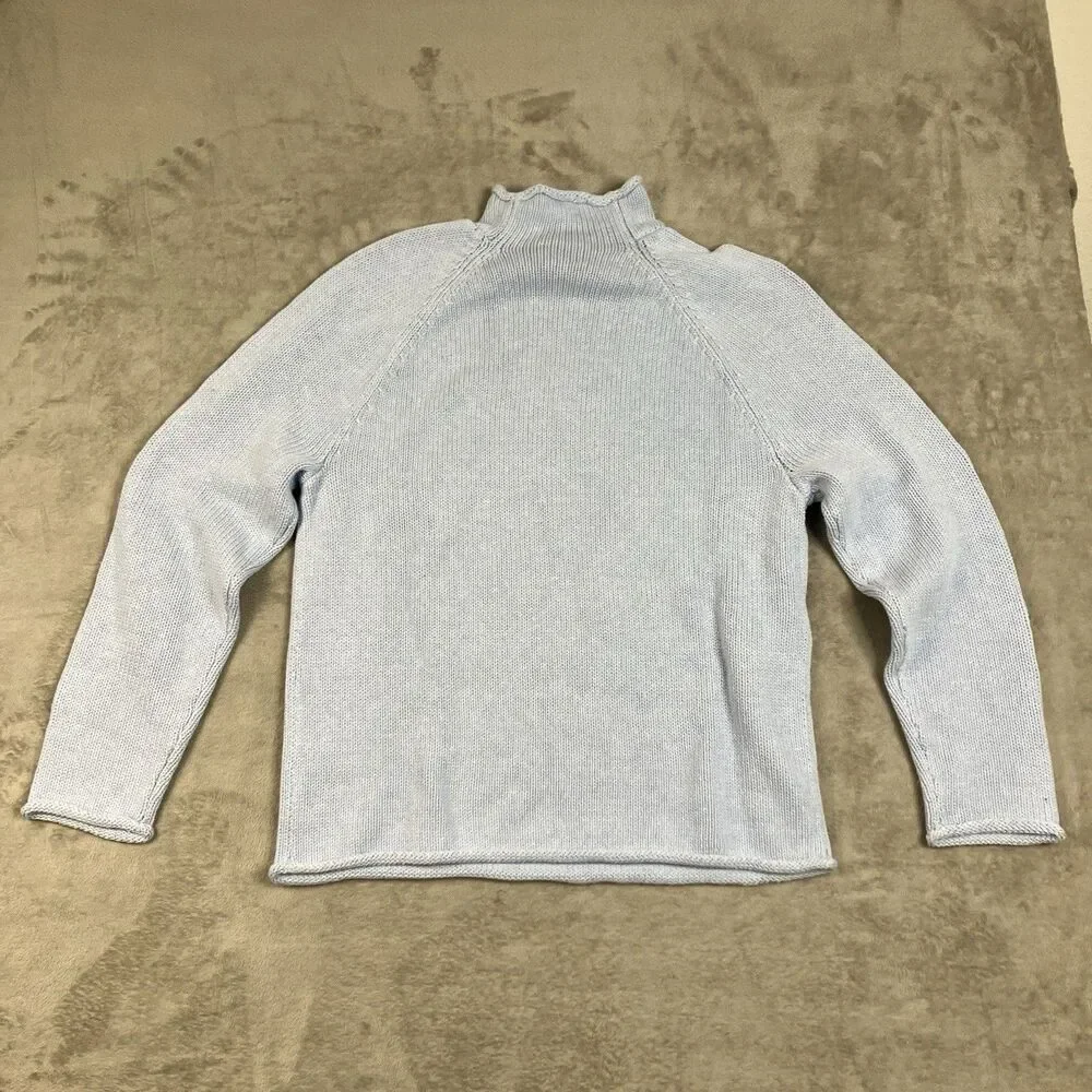 J Crew 1988 Rollneck Sweater Womens M Blue Cotton Coastal Preppy Oarsman BW186